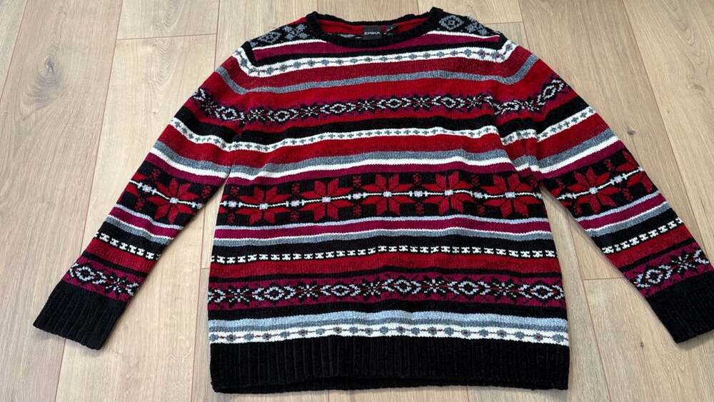 Erika Fair Isle Sweater Size S Red Black Nordic Holiday Winter Pullover